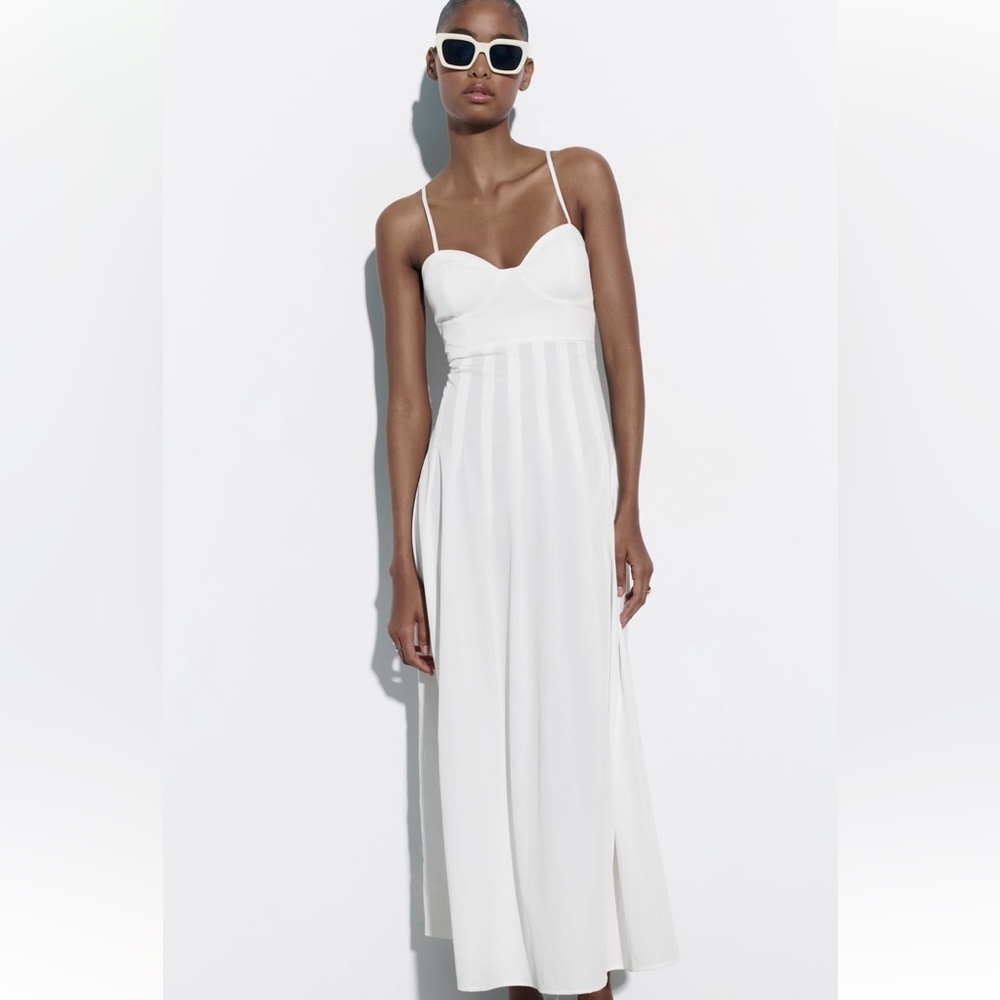 Zara POPLIN MIDI DRESS. White. Size XL. New with Tags. - Picture 2 of 7